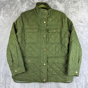 J. Crew Quilted Jacket Womens M Green Barn Field Coat Pockets Collar NWT (1399)